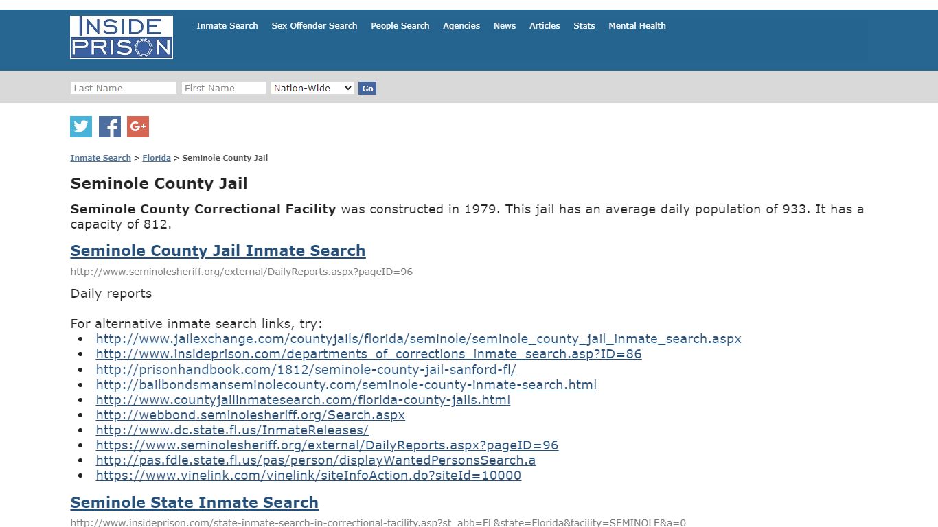 Seminole County Jail - Florida - Inmate Search